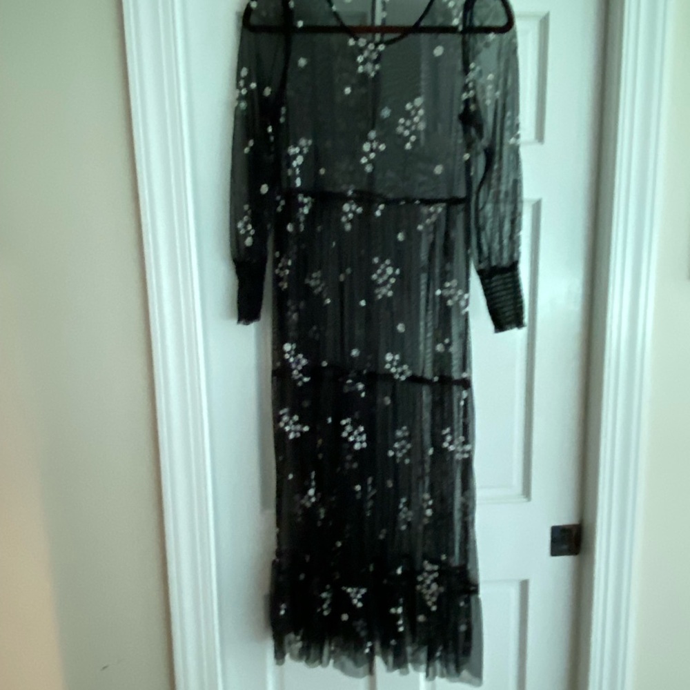 Zara Black Long Sleeve Overlay Gown with Bishop Sleeves